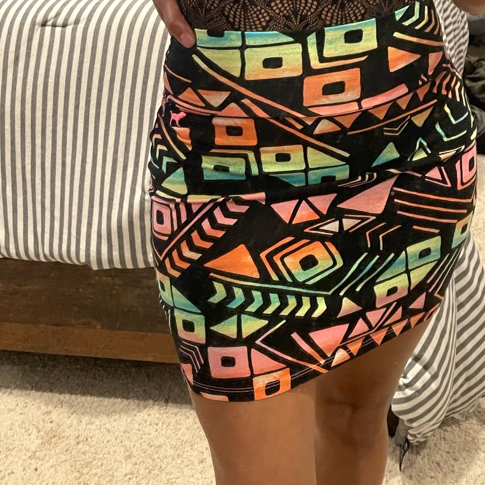 Victoria’s Secret Pink high rise bodycon mini skirt, multi color print